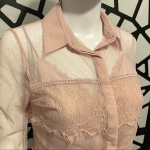 **FINAL PRICE** Express Button-Up Pin Dot Lace Shirt in Rose / Pink - S